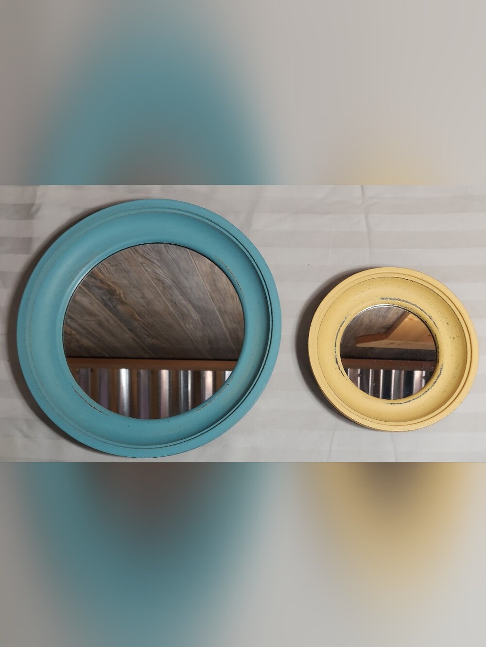 Hobby Lobby Rustic Round Wall Mirrors Set 2 - Distressed Turquoise & Yellow